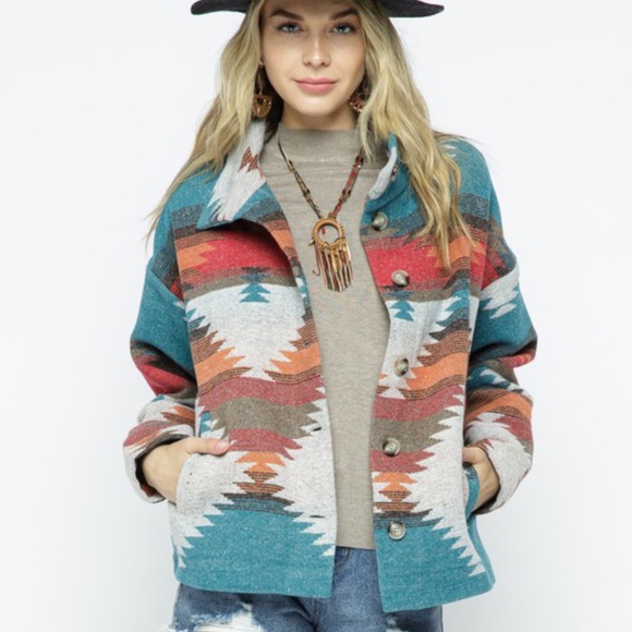 New Tribal Aztec Print Flannel Shacket Coat Jacket Native Western Brand New - Picture 5 of 6